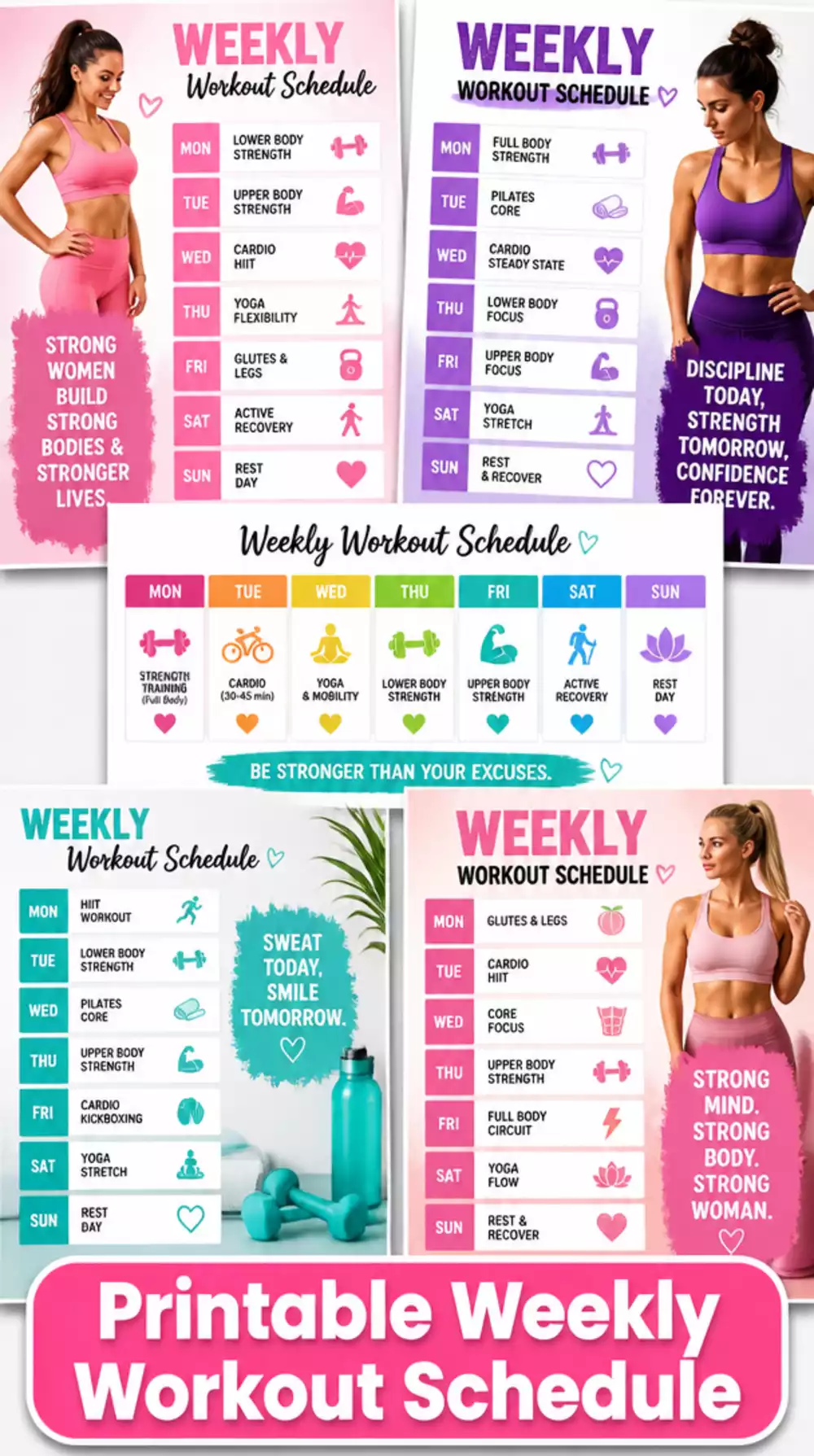 Printable Weekly Home Workout Schedule Women Can Stick on the Fridge