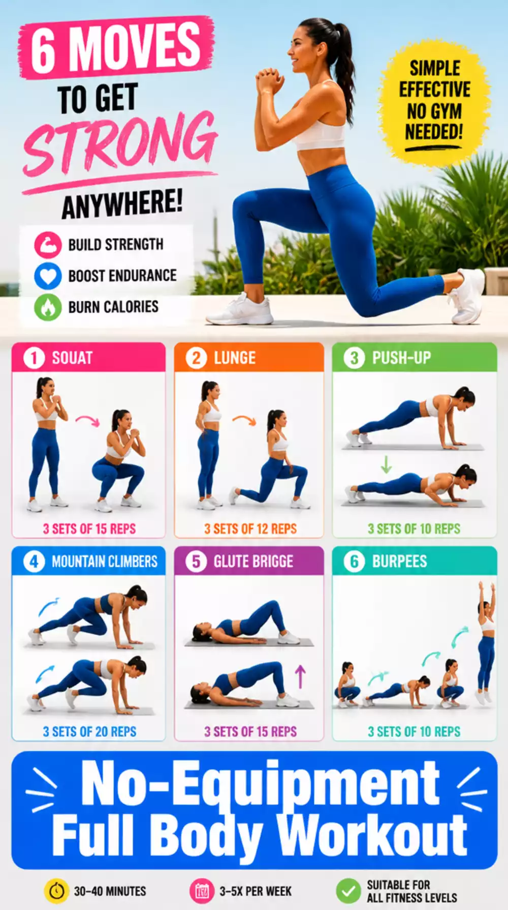 No-Equipment Full Body Workout Women Can Do in 20 Minutes