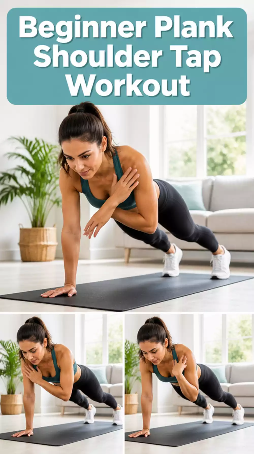 Beginner No-Equipment Home Arm Workout Plank Shoulder Tap Combo