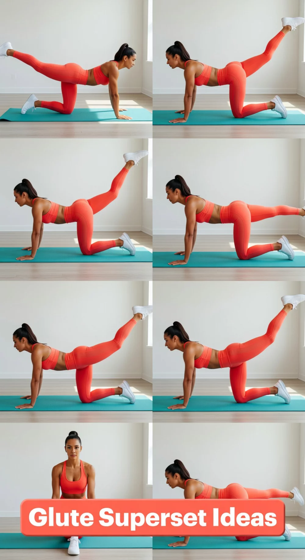 Home Lower Body Workout Donkey Kick and Fire Hydrant Superset for Glutes