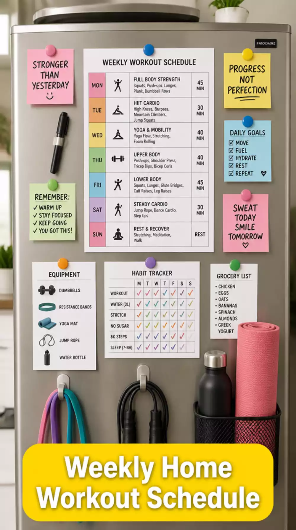 Weekly Home Workout Schedule Printable Women Can Pin to the Fridge