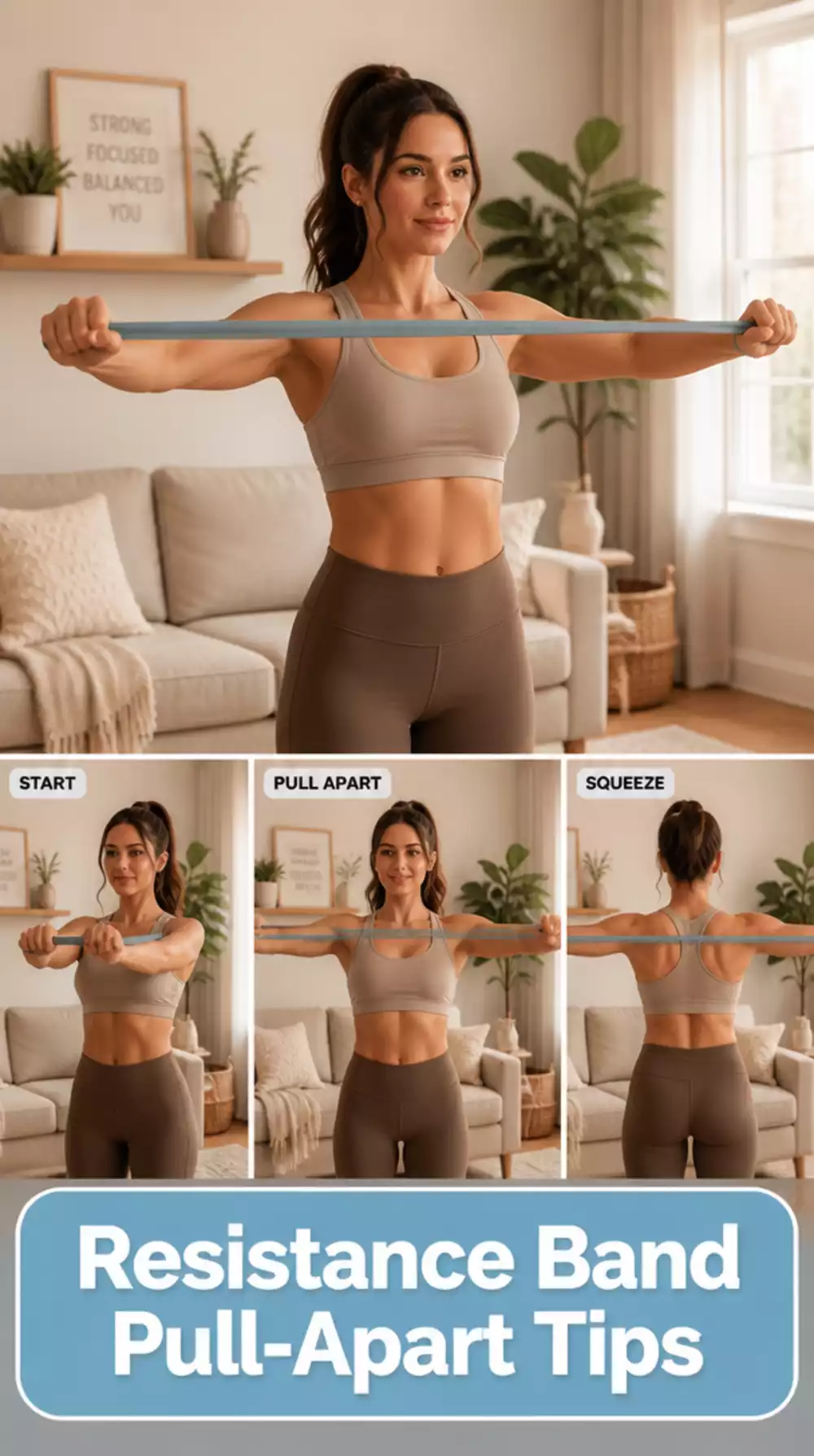 Home Workout Resistance Band Pull-Apart That Opens the Upper Back