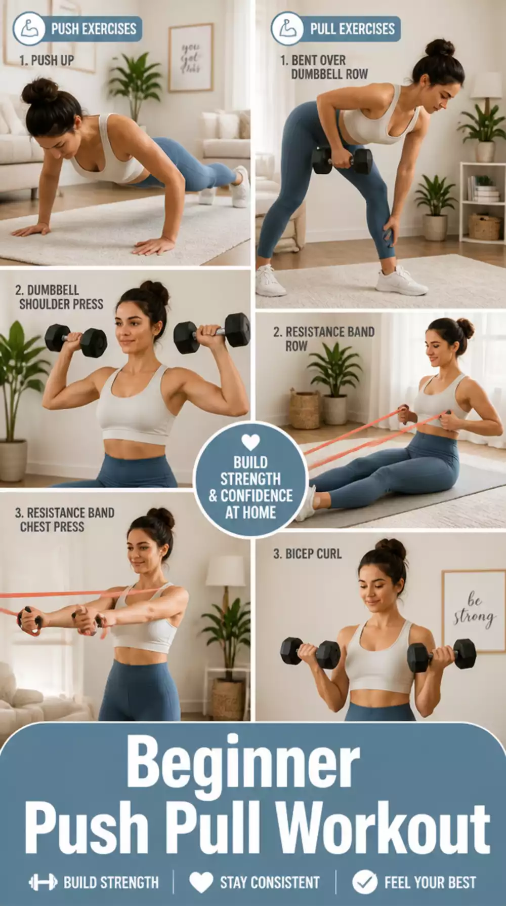 Beginner Push Pull Home Workout Split Women Can Start in Two Days a Week