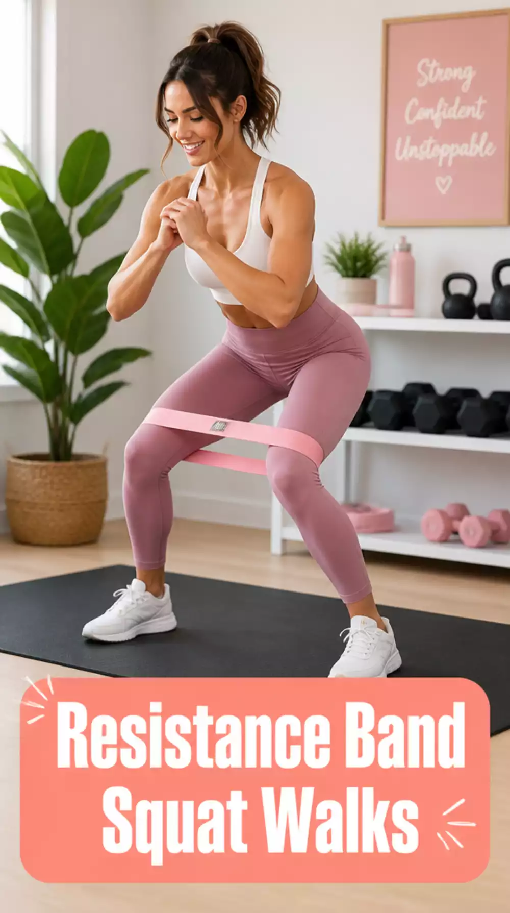 Home Glute Workout Resistance Band Squat Walk That Burns the Outer Glutes