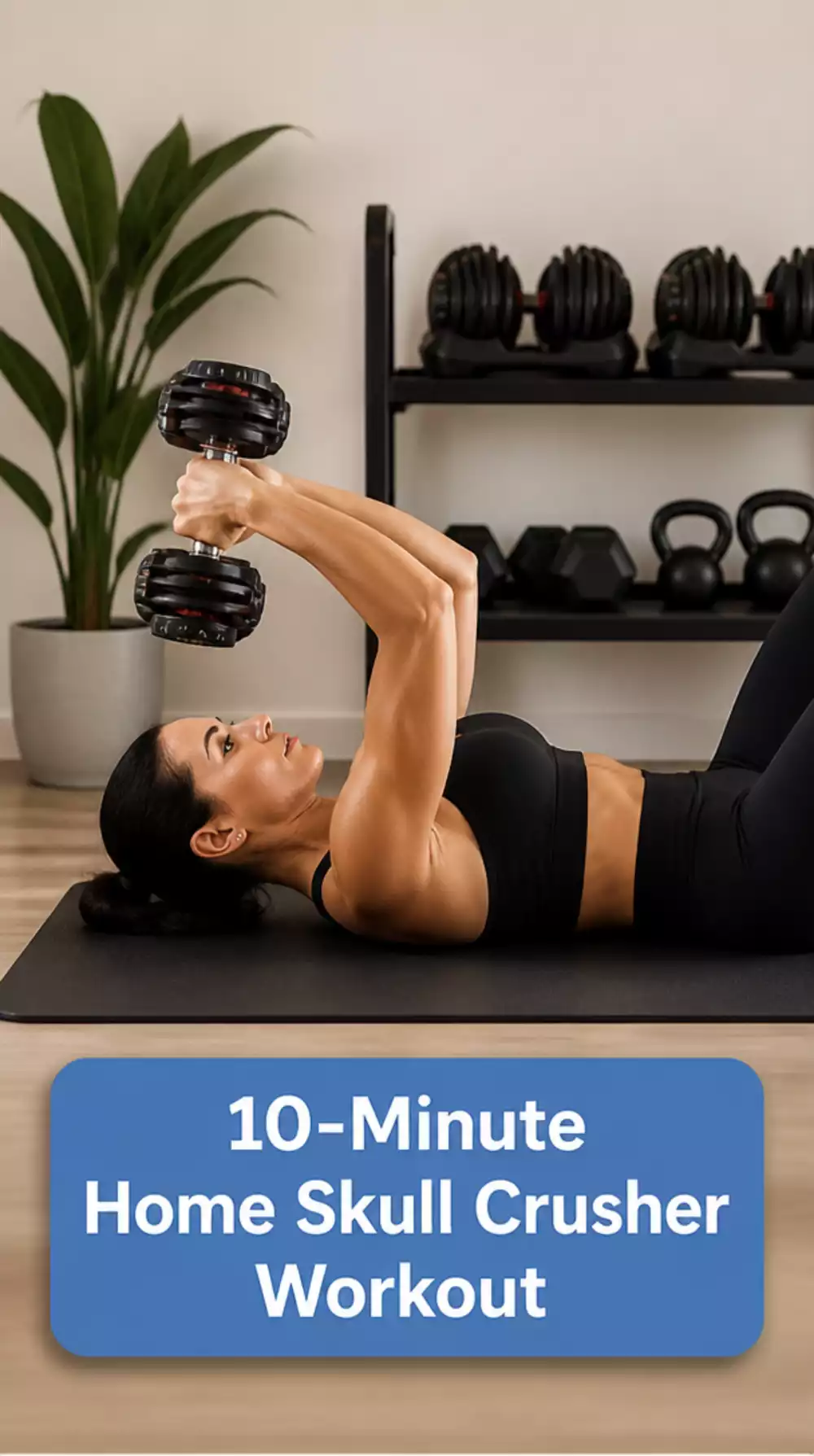 10-Minute Home Tricep Workout Dumbbell Skull Crusher on the Floor