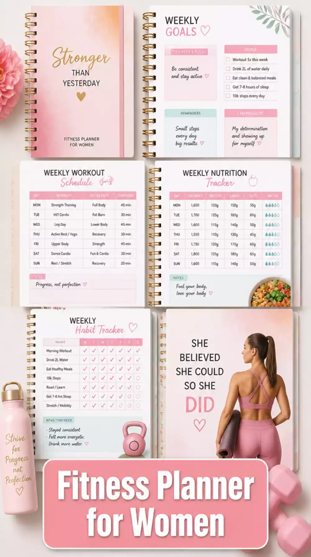 Fitness Planner for Women That Pairs Home Workouts with Weekly Goals