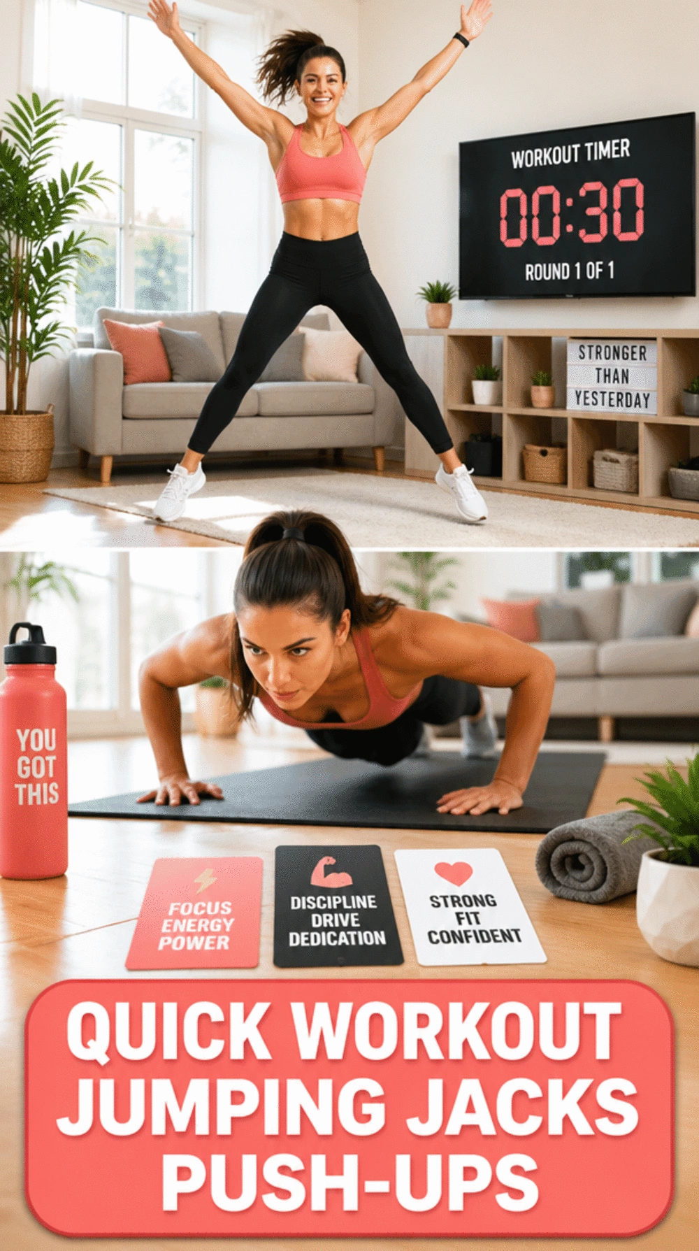 Home Quick Workout Jumping Jack and Push-Up Circuit for Busy Women