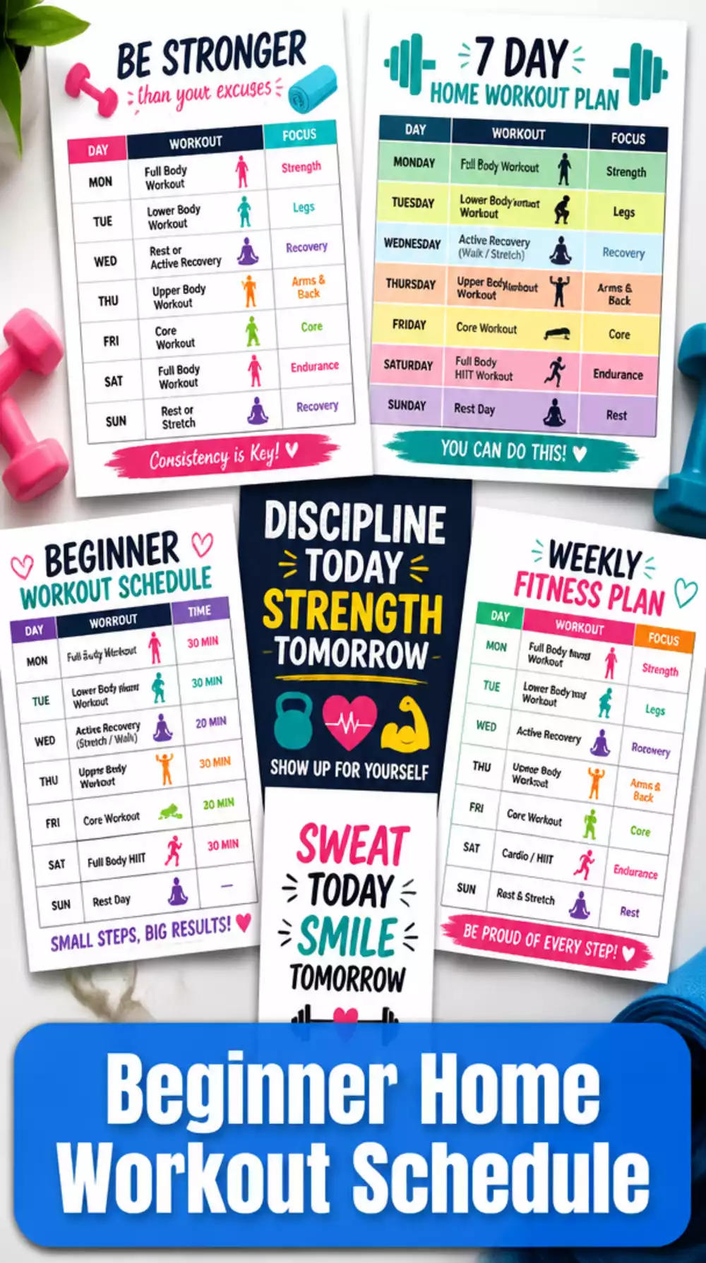 Beginner Home Workout Printable Schedule You Can Stick on the Wall