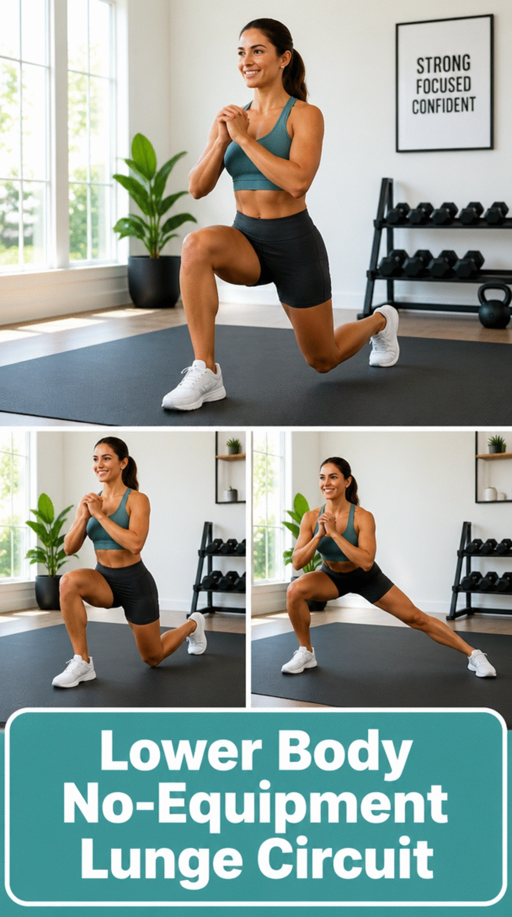 Lower Body No-Equipment Home Workout Lunge Circuit for Shaping Thighs