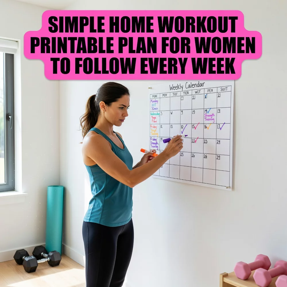 Simple Home Workout Printable Plan for Women to Follow Every Week