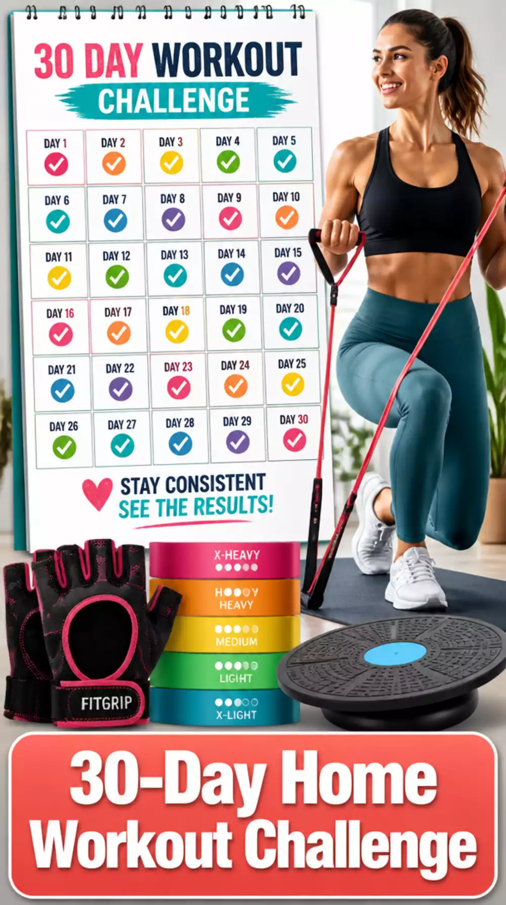 30-Day Home Workout Printable Challenge Chart Women Can Tick Off Daily
