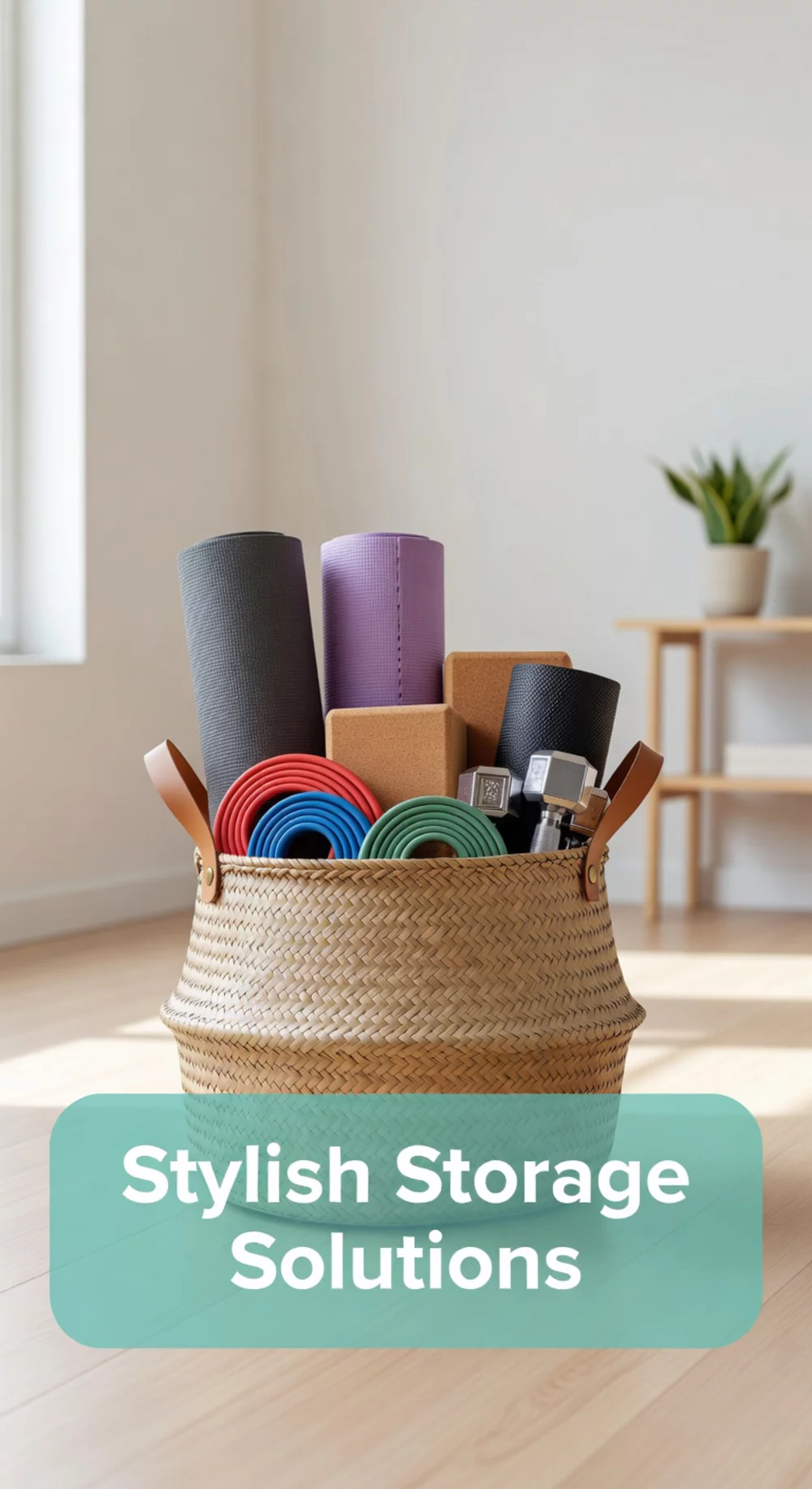 Home Gym Storage Basket That Hides Resistance Bands Between Sessions
